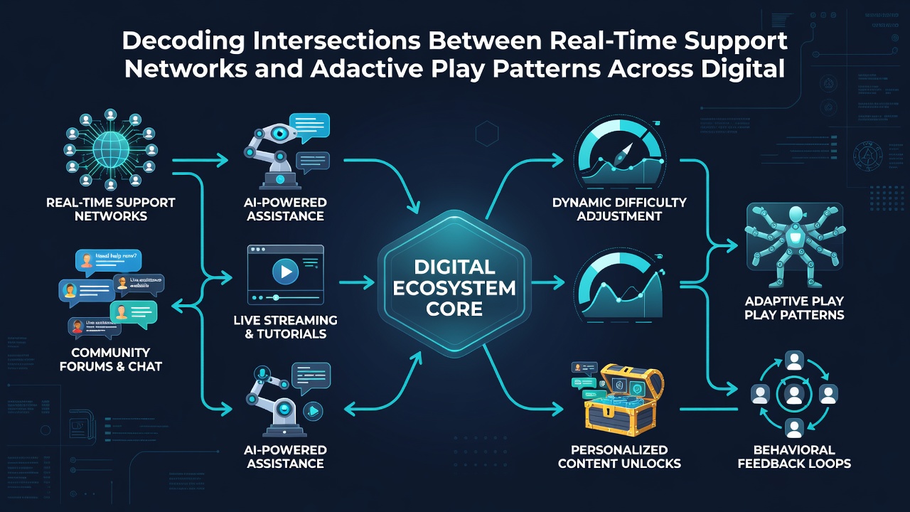 Diagram mapping player decision trees in digital table games alongside support network response flows