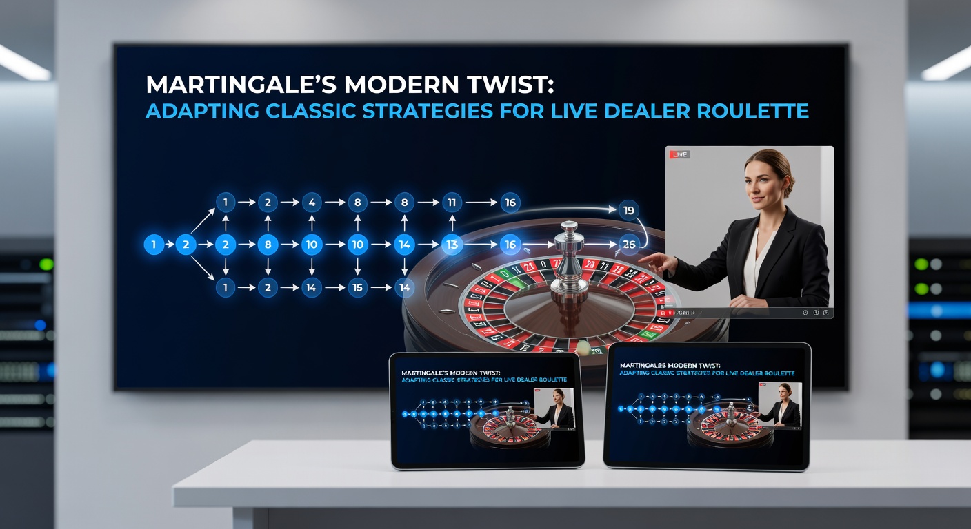 Close-up of a live dealer spinning the roulette wheel on a high-tech studio setup, with overlaid digital bet trackers showing progressive Martingale sequences in real-time