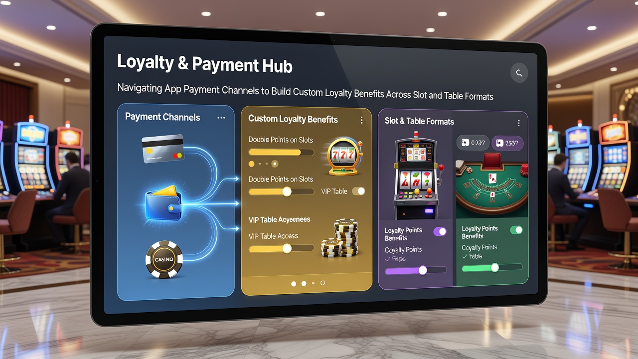 Split screen comparison of slot machine and blackjack table interfaces with loyalty reward notifications