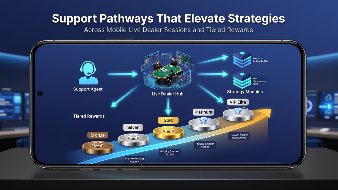 Player reviewing tier progression chart alongside live dealer roulette table on mobile device during support consultation