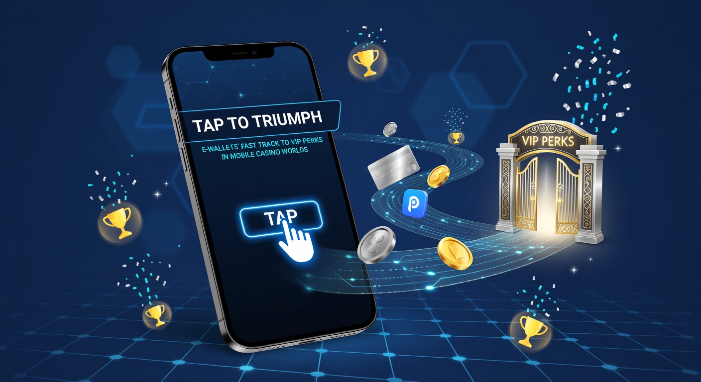 Close-up of fingers tapping an e-wallet icon on a casino app, with VIP levels progressing upward on the screen amid colorful slot reels